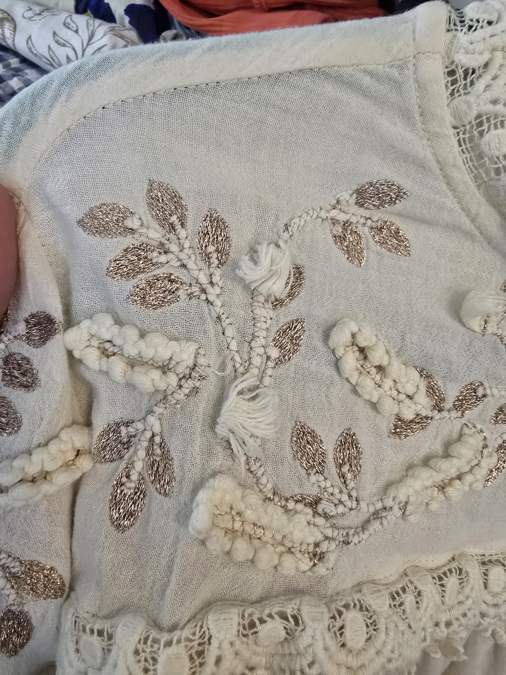 Anthropologie Cream Embroidered Lace Yoke Blouse - Picture 6 of 6